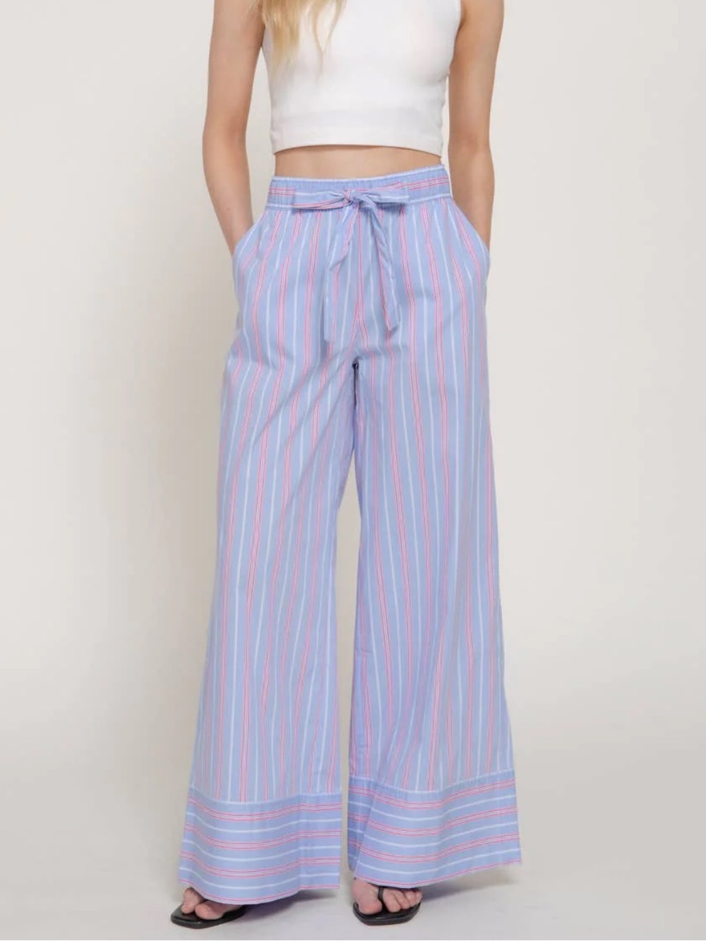 Multi Stripe Poplin Straight Long Pants